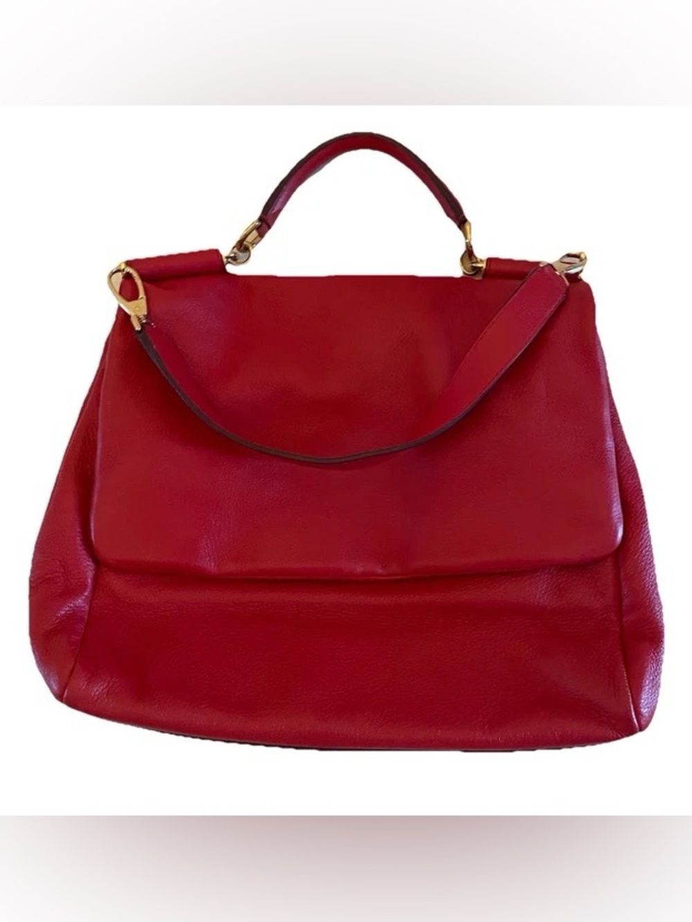 Dolce & Gabbana Red Leather Top-Handle Shoulder Bag with Gold Hardware